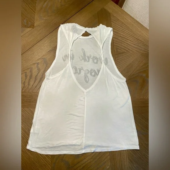 FIT Fashion Inspire Train Open Back Work in Progress Twisted Active Tank White - Picture 6 of 6
